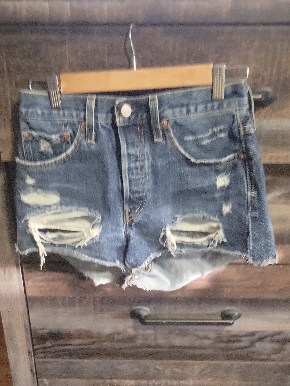 Levi's Distressed Dark Blue Denim Shorts